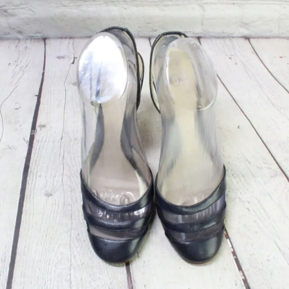 Joey Blue Leather Slip On High Heel Ankle Strap Sandals Size 7 M - Picture 5 of 9